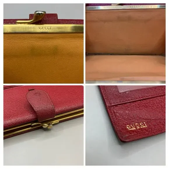 VTG Gucci Wallet Red Leather Bifold Kisslock Framed Card Holder Classic Luxury - Picture 3 of 15